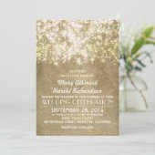 Gold String Lights Glam Elegant Vintage Wedding Kaart (Staand voorkant)