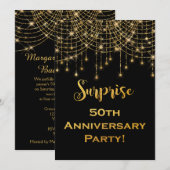 Gold String Lights Gold Text 50th Jubileum Kaart (Voorkant / Achterkant)