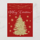 Gold String Lights Kerstboom Vrolijk Kerstfeest Feestdagenkaart (Voorkant)