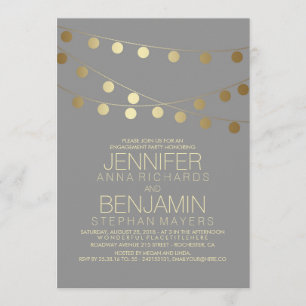 Gold String Lights Modern Engagement Party Kaart