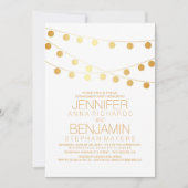 Gold String Lights Modern White Engagement Party Kaart (Voorkant)