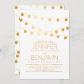 Gold String Lights Modern White Engagement Party Kaart (Voorkant / Achterkant)