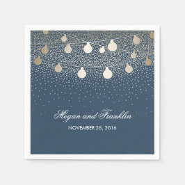 Gold String Lights Navy Wedding Servetten