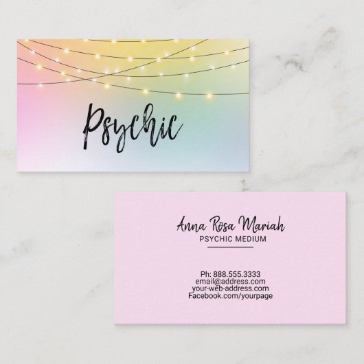 *~* Gold String Lights Ombre Psychic Medium Pastel Visitekaartje (Voorkant / Achterkant)