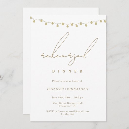 Gold String Lights repetitie diner uitnodiging (Voorkant / Achterkant)