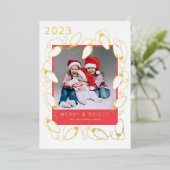 Gold String Lights Vrolijke Kerstfoto Kaart (Staand Voorkant)