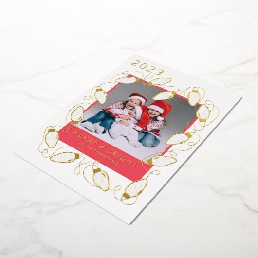 Gold String Lights Vrolijke Kerstfoto Kaart (Gedraaid)