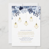 Gold String Lights, Winter Floral Engagement Party Kaart (Voorkant)