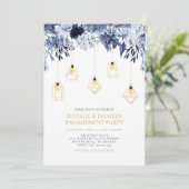 Gold String Lights, Winter Floral Engagement Party Kaart (Staand voorkant)