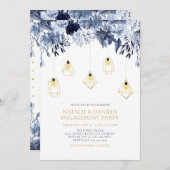 Gold String Lights, Winter Floral Engagement Party Kaart (Voorkant / Achterkant)
