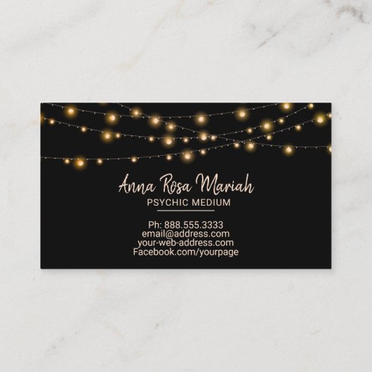 *~* Gold String Lights Yoga Psychic Medium Visitekaartje (Achterkant)