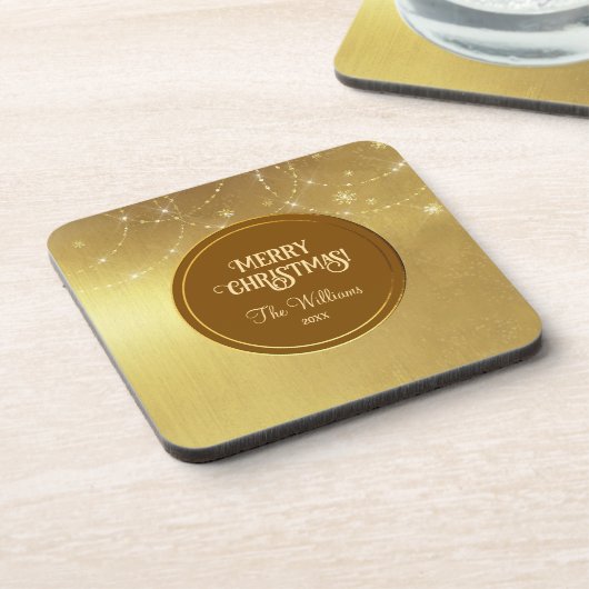 Gold Strings Snowflakes Gold Metallic Bier Onderzetter (Linkerzijde)