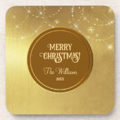 Gold Strings Snowflakes Gold Metallic Bier Onderzetter (Voorkant)