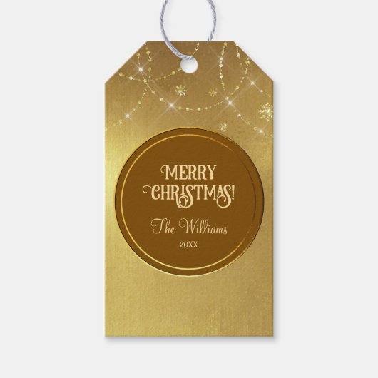 Gold Strings Snowflakes Gold Metallic Cadeaulabel (Voorkant)