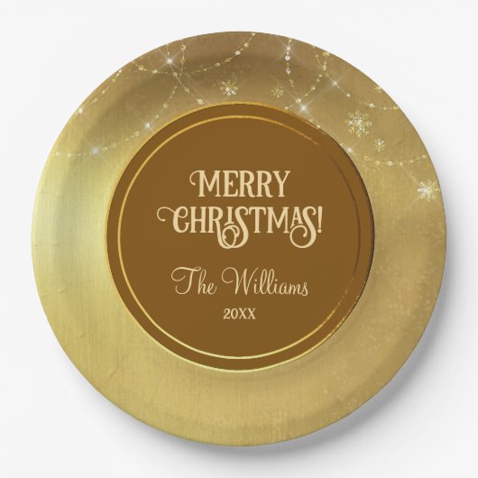Gold Strings Snowflakes Gold Metallic Papieren Bordje (Voorkant)