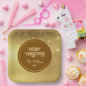 Gold Strings Snowflakes Gold Metallic Papieren Bordje (Feest)