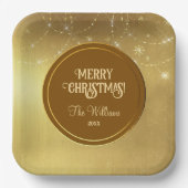 Gold Strings Snowflakes Gold Metallic Papieren Bordje (Voorkant)
