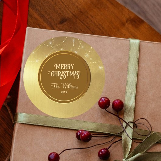 Gold Strings Snowflakes Gold Metallic Ronde Sticker