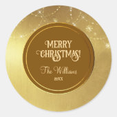 Gold Strings Snowflakes Gold Metallic Ronde Sticker (Voorkant)