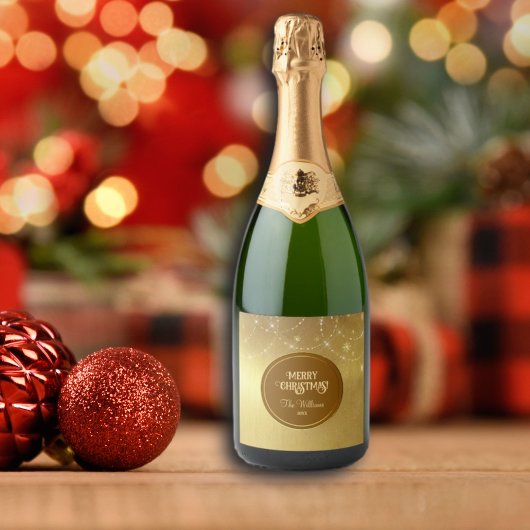 Gold Strings Snowflakes Gold Metallic Sparkling Wijnetiket