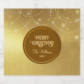 Gold Strings Snowflakes Gold Metallic Sparkling Wijnetiket (Enkel label)