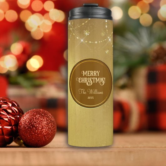 Gold Strings Snowflakes Gold Metallic Thermosbeker