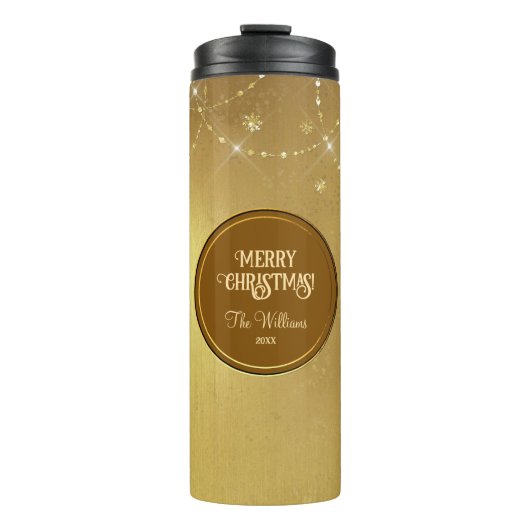 Gold Strings Snowflakes Gold Metallic Thermosbeker (Voorkant)