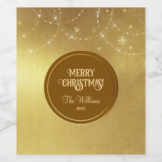 Gold Strings Snowflakes Gold Metallic Wijn Etiket (Enkel label)