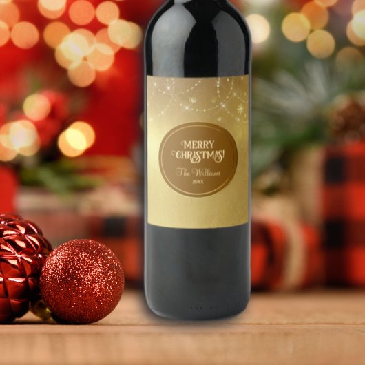 Gold Strings Snowflakes Gold Metallic Wijn Etiket