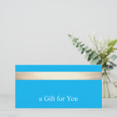 Gold Stripe Aqua Blue Gift Certificate Bedankkaart (Staand voorkant)