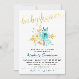 Gold Stripe Blauwgroen Floral Baby shower Invitati Kaart
