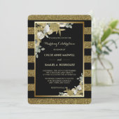 Gold Stripe Bronze Rozen Weddenschap Kaart (Staand voorkant)