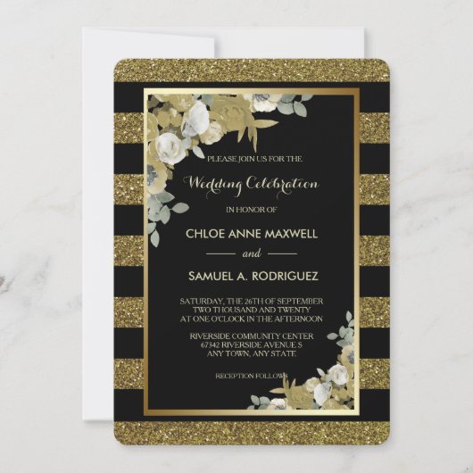 Gold Stripe Bronze Rozen Weddenschap Kaart (Voorkant)