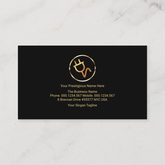 Gold Stripe Electrical Power Plug-Logo-elektricien Visitekaartje (Achterkant)