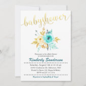 Gold Stripe Floral Baby shower Uitnodiging (Voorkant)