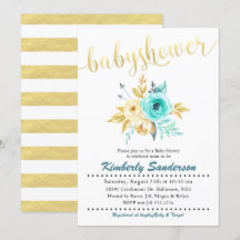 Gold Stripe Floral Baby shower Uitnodiging
