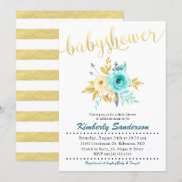 Gold Stripe Floral Baby shower Uitnodiging