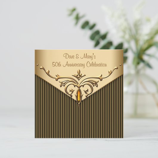 Gold Stripe Gold 50e Jubileum Partij Kaart (Staand voorkant)