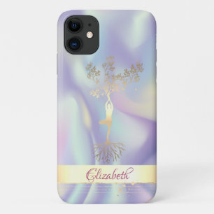 Gold Stripe Holographic Tree Women Silhouette Case-Mate iPhone Case