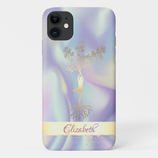 Gold Stripe Holographic Tree Women Silhouette Case-Mate iPhone Case (Achterkant)