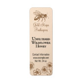 "Gold Stripe Honeybee Floral Small Honey Jar" Etiket (Voorkant)