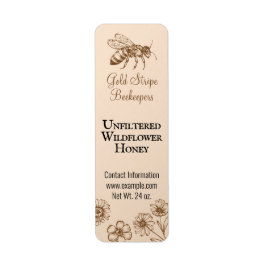 "Gold Stripe Honeybee Floral Small Honey Jar" Etiket