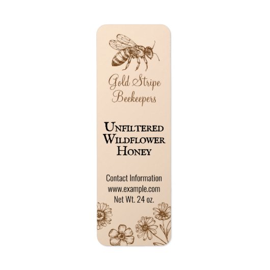"Gold Stripe Honeybee Floral Small Honey Jar" Etiket (Voorkant)