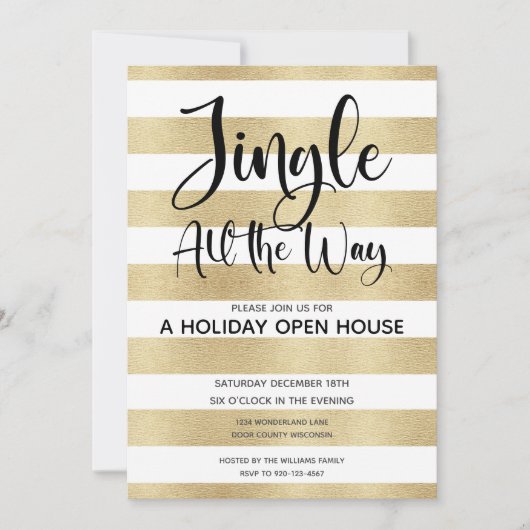 Gold Stripe Jingle All Way Holiday Open House Kaart (Voorkant)