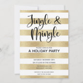 Gold Stripe Jingle en Mingle Holiday Party Kaart (Voorkant)