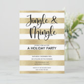 Gold Stripe Jingle en Mingle Holiday Party Kaart (Staand voorkant)