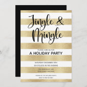 Gold Stripe Jingle en Mingle Holiday Party Kaart (Voorkant / Achterkant)