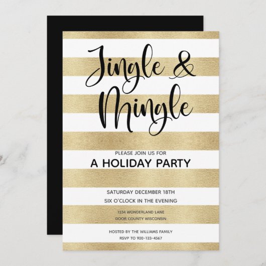 Gold Stripe Jingle en Mingle Holiday Party Kaart (Voorkant / Achterkant)