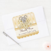 Gold Stripe Koala Baby shower / Kinderverjaardag Vierkante Sticker (Envelop)