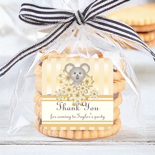 Gold Stripe Koala Baby shower / Kinderverjaardag Vierkante Sticker